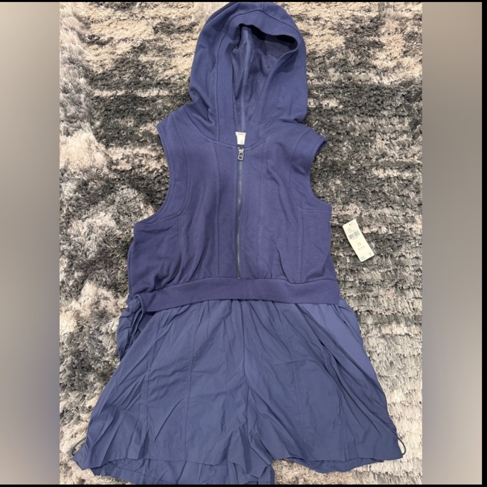 Anthropologie Blue Hooded Sleeveless Romper